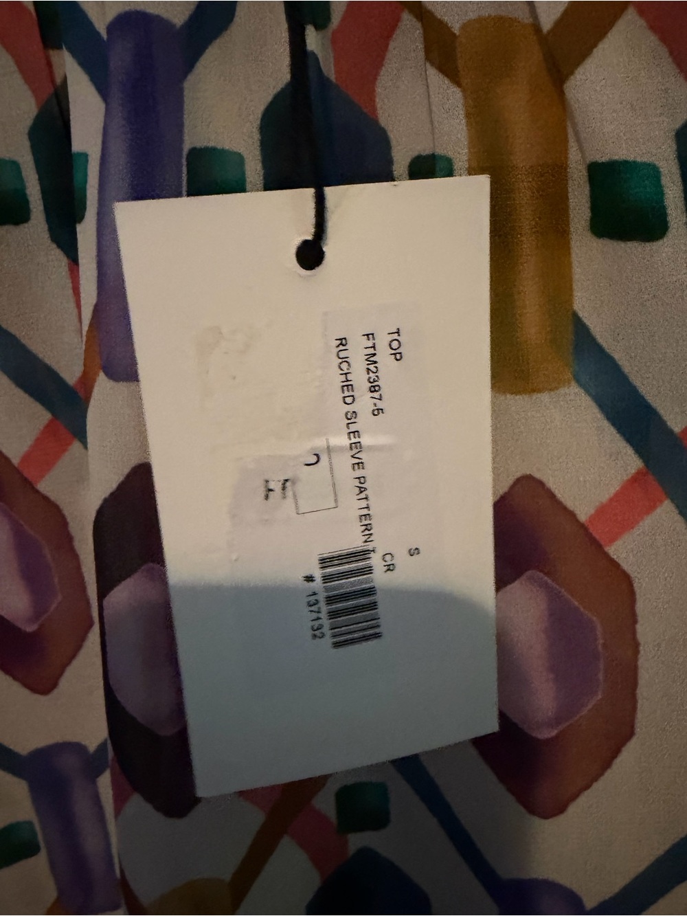 THML Geometric Ruffle Neck Blouse - Purple, Gold, Teal - Picture 3 of 7